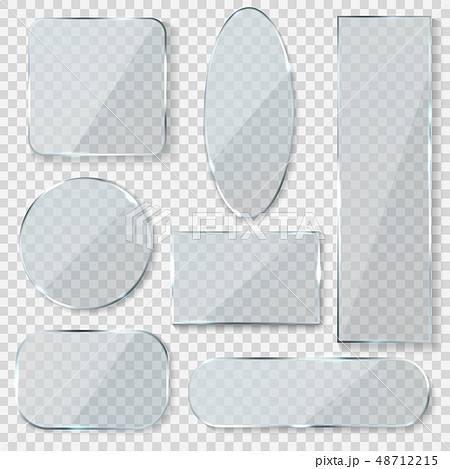 Glass blank banners. Rectangle circle glass texture window plastic clear labels with reflection Glass blank banners. Rectangle circle glass texture window plastic clear labels with reflection 48712215