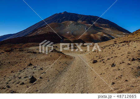 Mars landscape with tracks towards Teide volcano peak 48712665