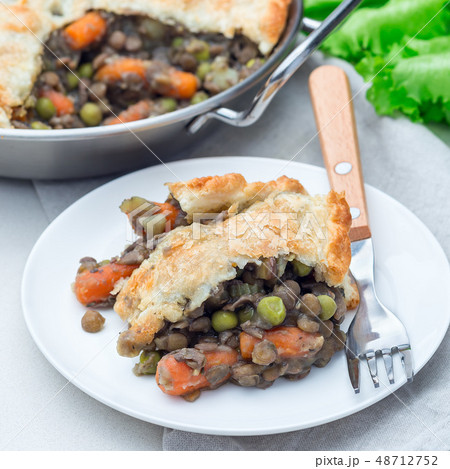 Vegetarian pot pie with lentil, mushrooms, potato Vegetarian pot pie with lentil, mushrooms, potato 48712752
