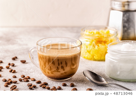 Coffee blended with ghee butter and MCT coconut 48713046