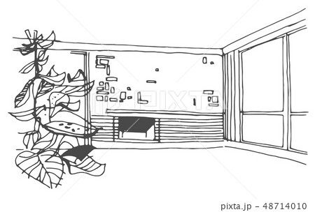 Vector hand drawn sketch illustration of room on white background. 48714010