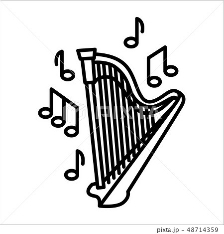 Vector illustration concept of flute Harp music instrument. Black on white background 48714359