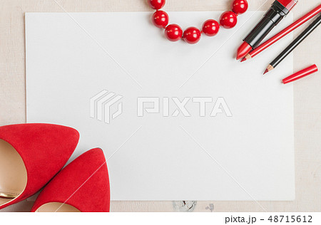 Still life of fashion woman. Feminine cosmetic background Still life of fashion woman. Feminine cosmetic background 48715612