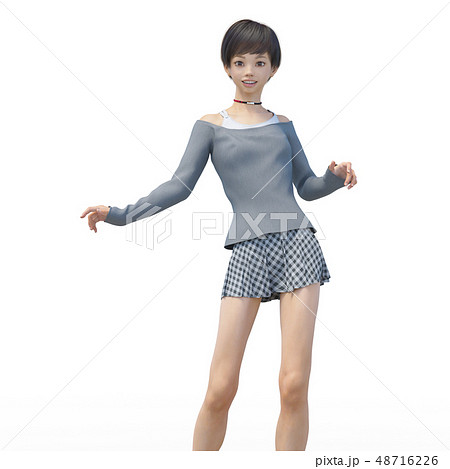 ポーズするカジュアルファッションの女性 Perming３イラスト素材のイラスト素材