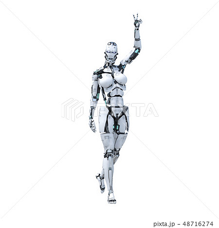 手を振る人型ロボット女性 Perming3dcgイラスト素材のイラスト素材
