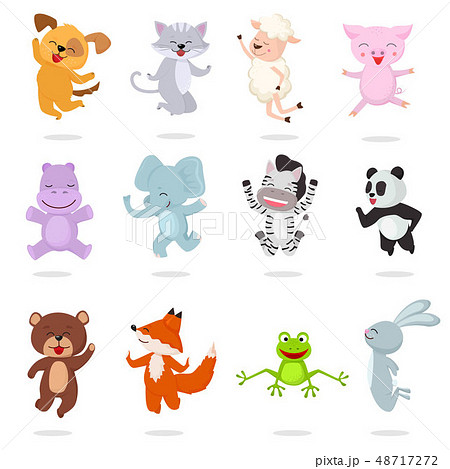 Kids animals vector cartoon animalistic characters dog cat baby piglet little panda illustration set 48717272