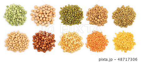 mix legumes isolated on white background. Top view. Flat lay 48717306