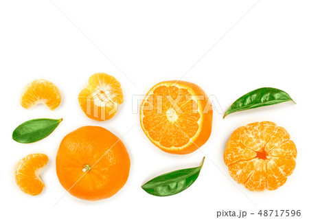 tangerine or mandarin with leaves isolated on white background with copy space for your text. Top 48717596