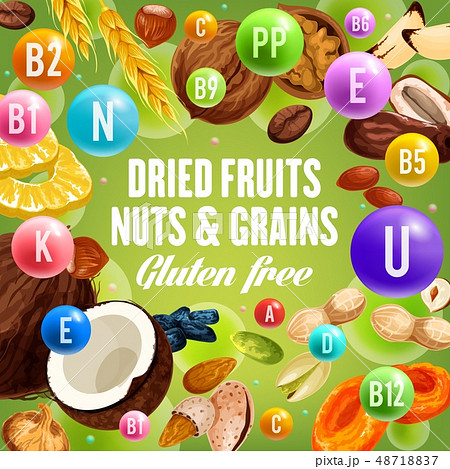 Dried fruits, nuts and grains, gluten free food 48718837