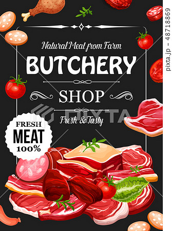 Butchery shop, meat and sausage, seasonings 48718869