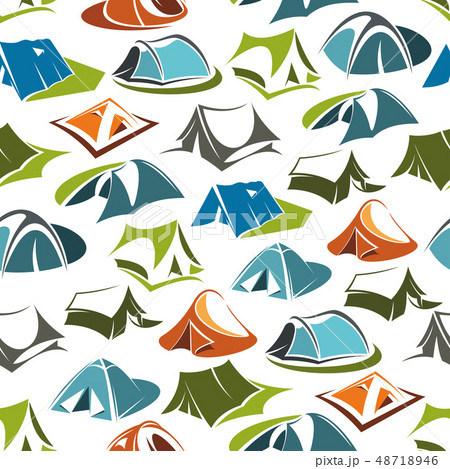 Camping tents seamless vector pattern 48718946