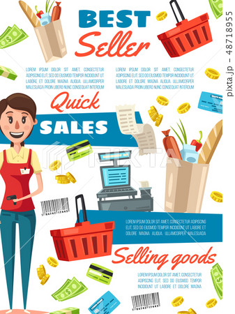 Saleswoman in uniform, hiring supermarket cashier 48718955