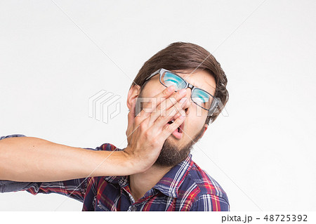 Expression and gesture concept - Handsome man with awkward face 48725392