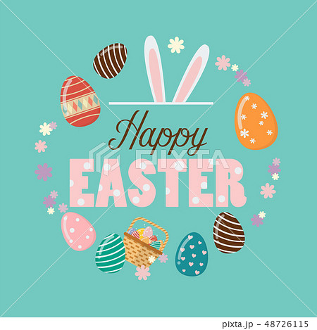 はやはやイースターページ Happy Easter Poster with easter eggsのイラスト素材 [48726115