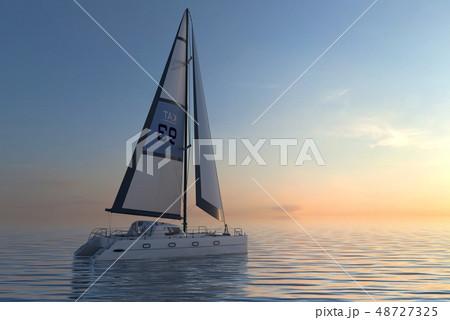 Sailing yacht on sea and sunset 3d illustration 48727325