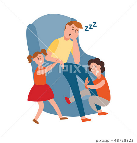 Vector parenting problem big family tired parents 48728323