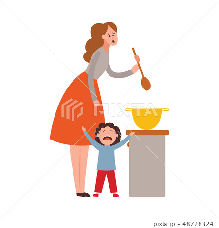 Vector parenting problem big family tired parents 48728324