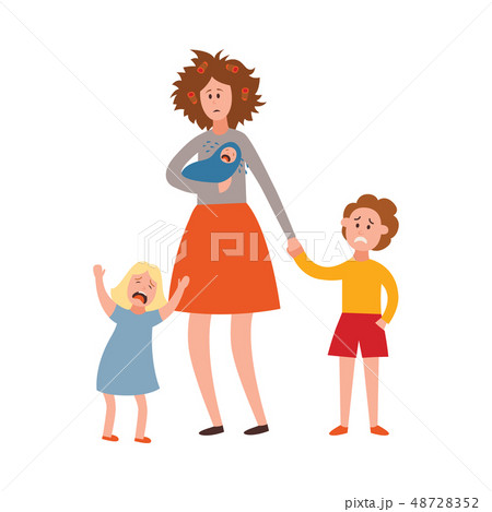 Vector parenting problem big family tired parents 48728352