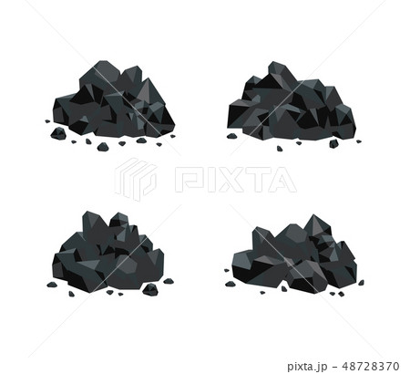 Vector illustration set of various piles of black coal isolated on white background. Vector illustration set of various piles of black coal isolated on white background. 48728370