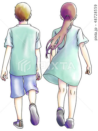 男の子女の子後姿のイラスト素材