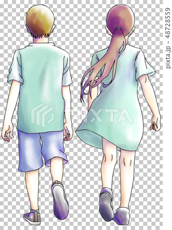 Boy Girls Rear View Stock Illustration