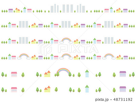 ライン素材 可愛い街並みのイラスト素材