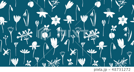 Spring flowers green seamless vector pattern. 48731272