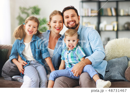 happy family mother father and kids at home on 48731467