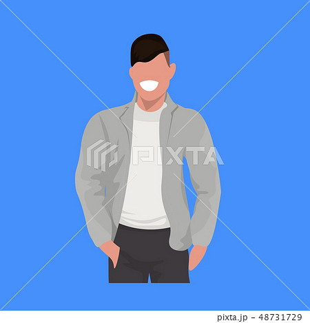 happy man in casual clothes standing pose guy with hands in pockets male cartoon character portrait happy man in casual clothes standing pose guy with hands in pockets male cartoon character portrait 48731729