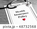 Health Insurance Policy. Stethoscope and Heart on Table 48732568
