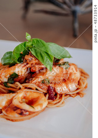 Spicy Italian Spaghetti Seafood Arrabbiata on Spicy Italian Spaghetti Seafood Arrabbiata on 48733914