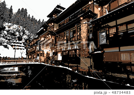 雪景色の銀山温泉 雪景色の銀山温泉 48734483