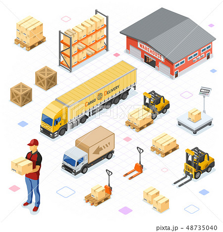 Warehouse Storage and Delivery Isometric Icons Set 48735040