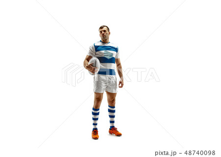 The silhouette of one caucasian rugby man player isolated on white background The silhouette of one caucasian rugby man player isolated on white background 48740098