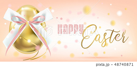 Easter golden egg with silk bow in confetti Easter golden egg with silk bow in confetti 48740871