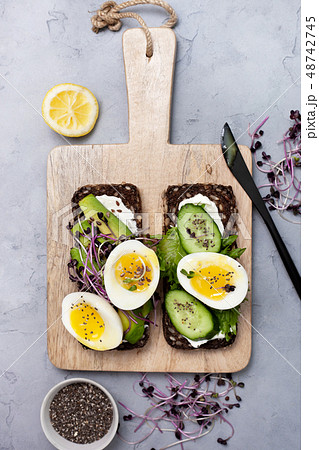 healthy breakfast. sandwich with vegetables and healthy breakfast. sandwich with vegetables and 48742745