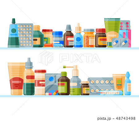 Medication On Shelf Banner Vector Illustration のイラスト素材