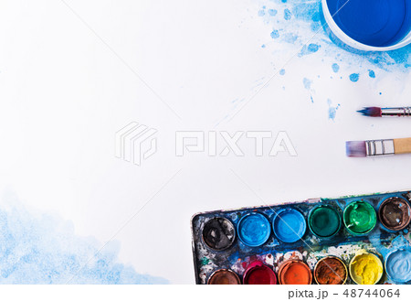 Eggs flat lay on a white background. Easter and spring composition. Eggs flat lay on a white background. Easter and spring composition. 48744064