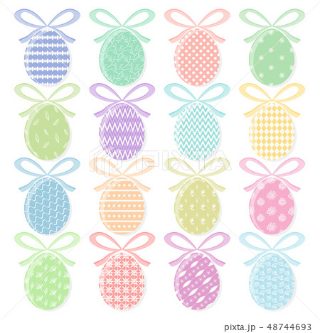 Set of colorful Easter eggs with with ribbons 48744693