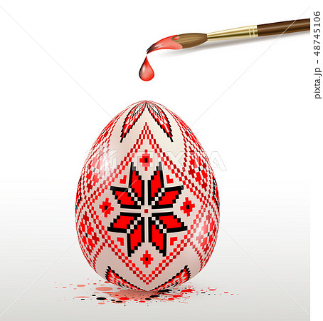 Red decorative Easter egg and paintbrush. Red decorative Easter egg and paintbrush. 48745106