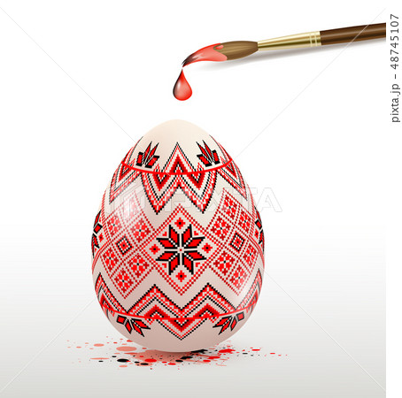 Decorative Easter egg and paintbrush. Decorative Easter egg and paintbrush. 48745107