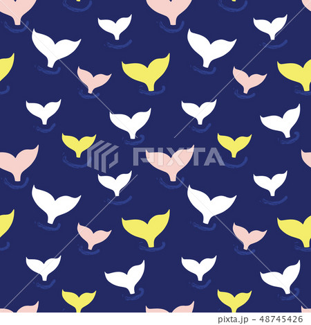 Seamless Pattern With Whale Fin In Ocean Wave のイラスト素材