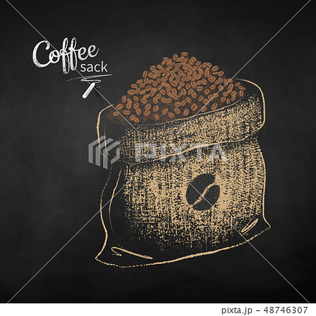 Sketch of open sack with coffee beans Sketch of open sack with coffee beans 48746307