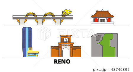Vietnam, Reno, Danang flat landmarks vector illustration. Vietnam, Reno, Danang line city with 48746395