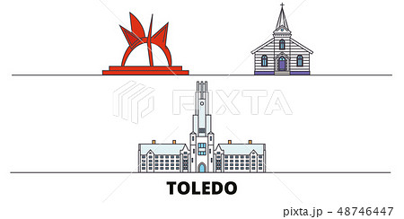 United States, Toledo flat landmarks vector illustration. United States, Toledo line city with 48746447