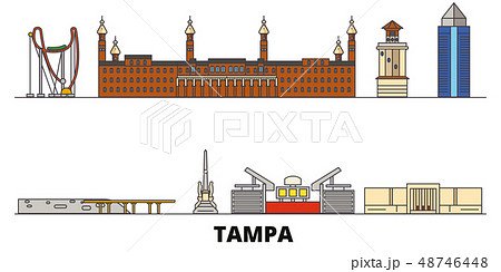 United States, Tampa flat landmarks vector illustration. United States, Tampa line city with famous United States, Tampa flat landmarks vector illustration. United States, Tampa line city with famous 48746448