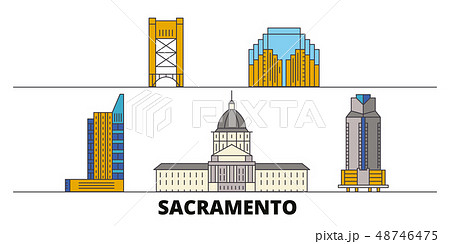 United States, Sacramento flat landmarks vector illustration. United States, Sacramento line city United States, Sacramento flat landmarks vector illustration. United States, Sacramento line city 48746475