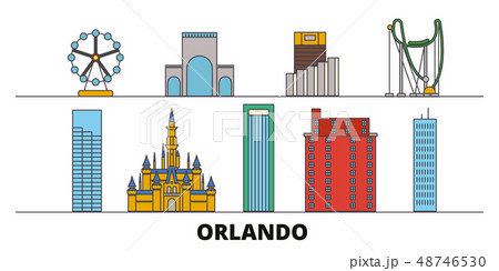 United States, Orlando flat landmarks vector illustration. United States, Orlando line city with 48746530
