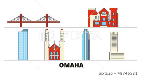 United States, Omaha flat landmarks vector illustration. United States, Omaha line city with famous 48746531