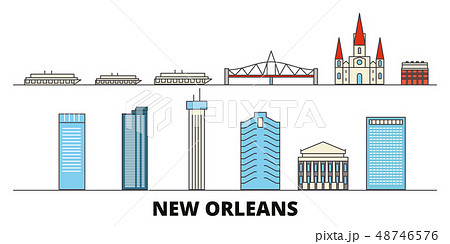 United States, New Orleans flat landmarks vector illustration. United States, New Orleans line city 48746576